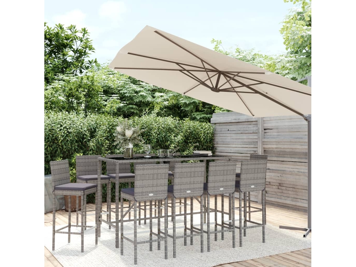 Conjunto de bar de jardín de 11 piezas con cojines de mimbre gris de DKD Home Decor