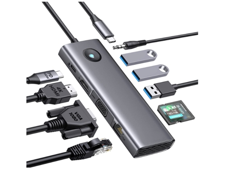 Estación de acoplamiento USB C para monitor doble, estación de acoplamiento 10 en 1 para computadora portátil con HDMI 4K, VGA, 3 puertos USB, gris...