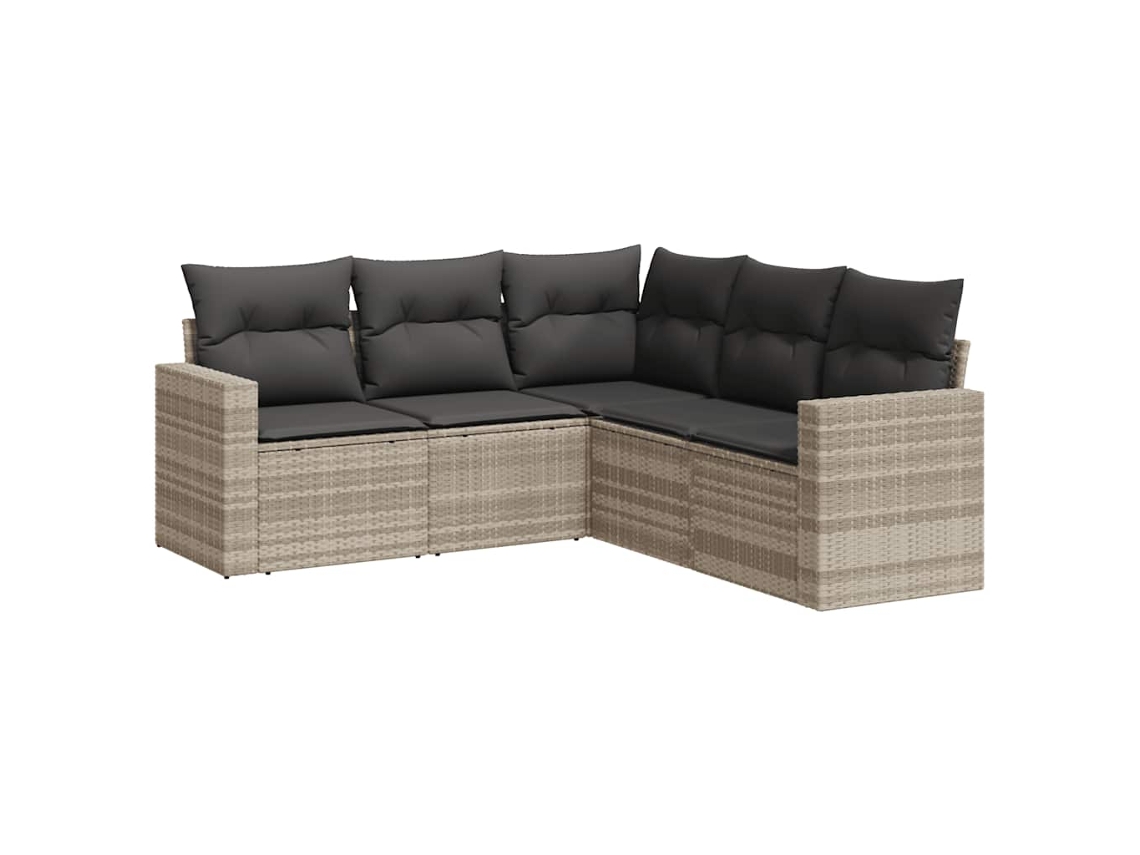 Maison Exclusive - Conjunto de sofá de jardín de 5 piezas con cojines, mimbre y patas gris claro