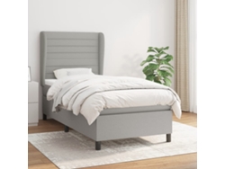 Cama Box Spring Con Colchón Tela Gris Claro 100x200 Cm