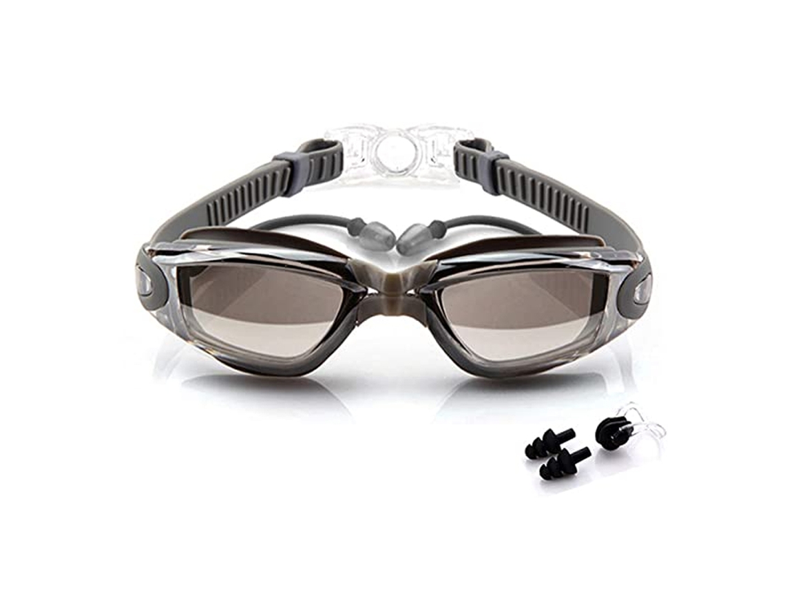 Gafas de natación grandes con revestimiento de electroplatino, impermeables y antivaho para hombres y mujeres.