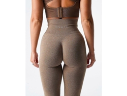 Leggings Sin Costuras Nylon Elastano Alto Talle Acolchado Deportivo Mujer Fitness S Mocha