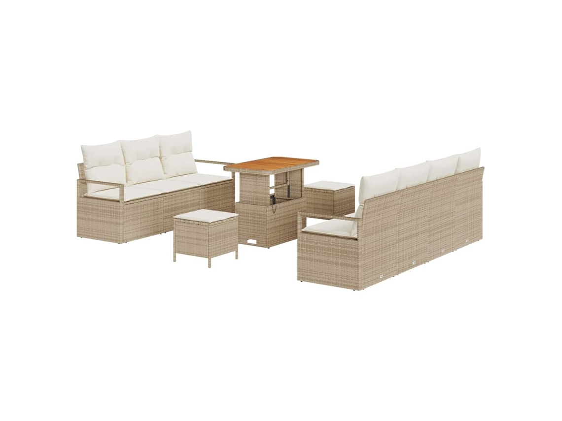 Maison Exclusive - Conjunto de sofás de jardín con cojines, 10 piezas, beige y crema