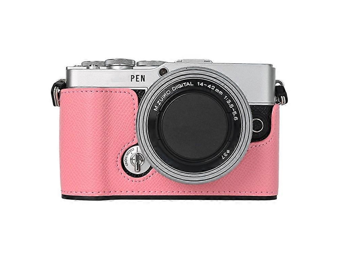 Estuche de cuero texturizado compatible con Olympus Pen y cámara P7, batería fácil de reemplazar Facpoet