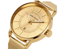 Reloj De Pulsera Para Hombre Mini Focus Casual De Cuarzo Impermeable Correa Simple Oro