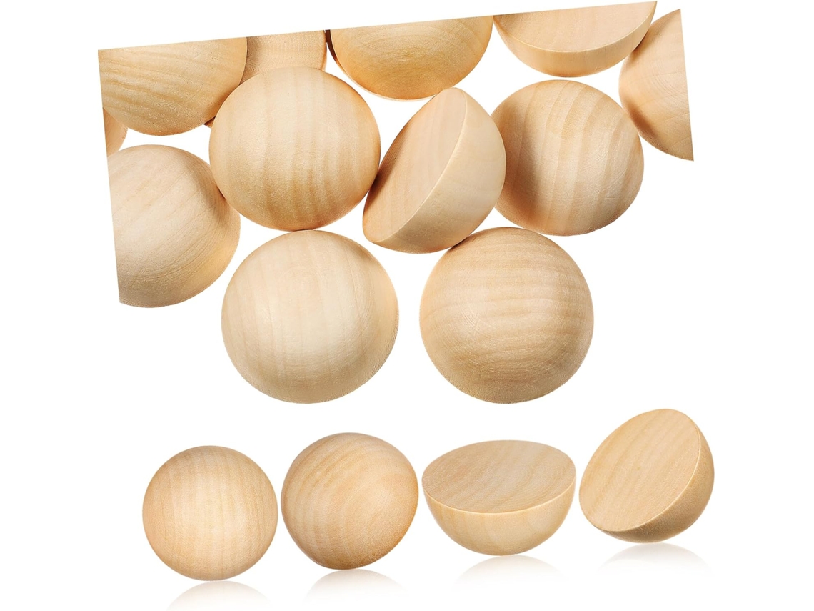 Juego de 40 semiesferas de madera vacías, cuentas naturales para manualidades. SFUSHOS