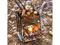 Silveripree Fogão Portátil Dobrável Aço Inoxidável Queimador Lenha Mini Churrasqueira Bolsa Transporte Acessórios Camping Aquecedor