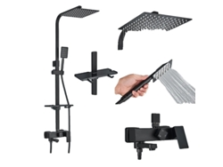 Juego de grifo de ducha para baño, diseño de cascada, sistema de montaje en pared, negro, diámetro de 10 pulgadas