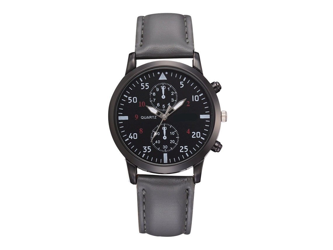 Reloj De Pulsera Informal Para Hombre De Piel Sintética Con Movimiento De Cuarzo Y Esfera Redonda Gris.