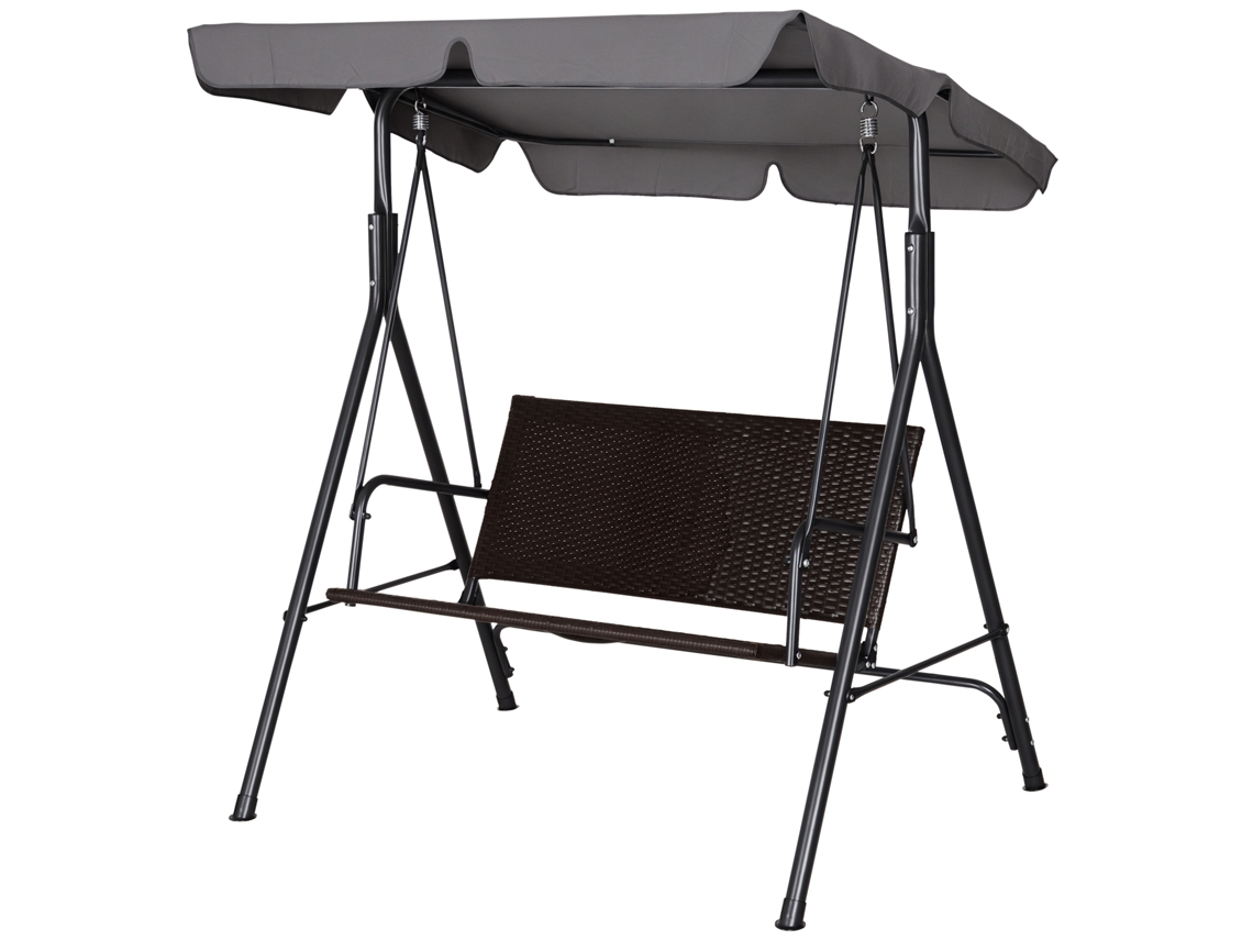 Columpio De Jardín De 2 Plazas Con Toldo Ajustable, 140x110x151cm, Marrón/gris