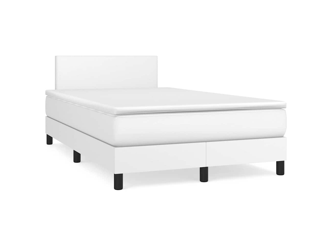 Cama Box Spring Colchón Y Led Cuero Sintético Blanco 120x190 Cm