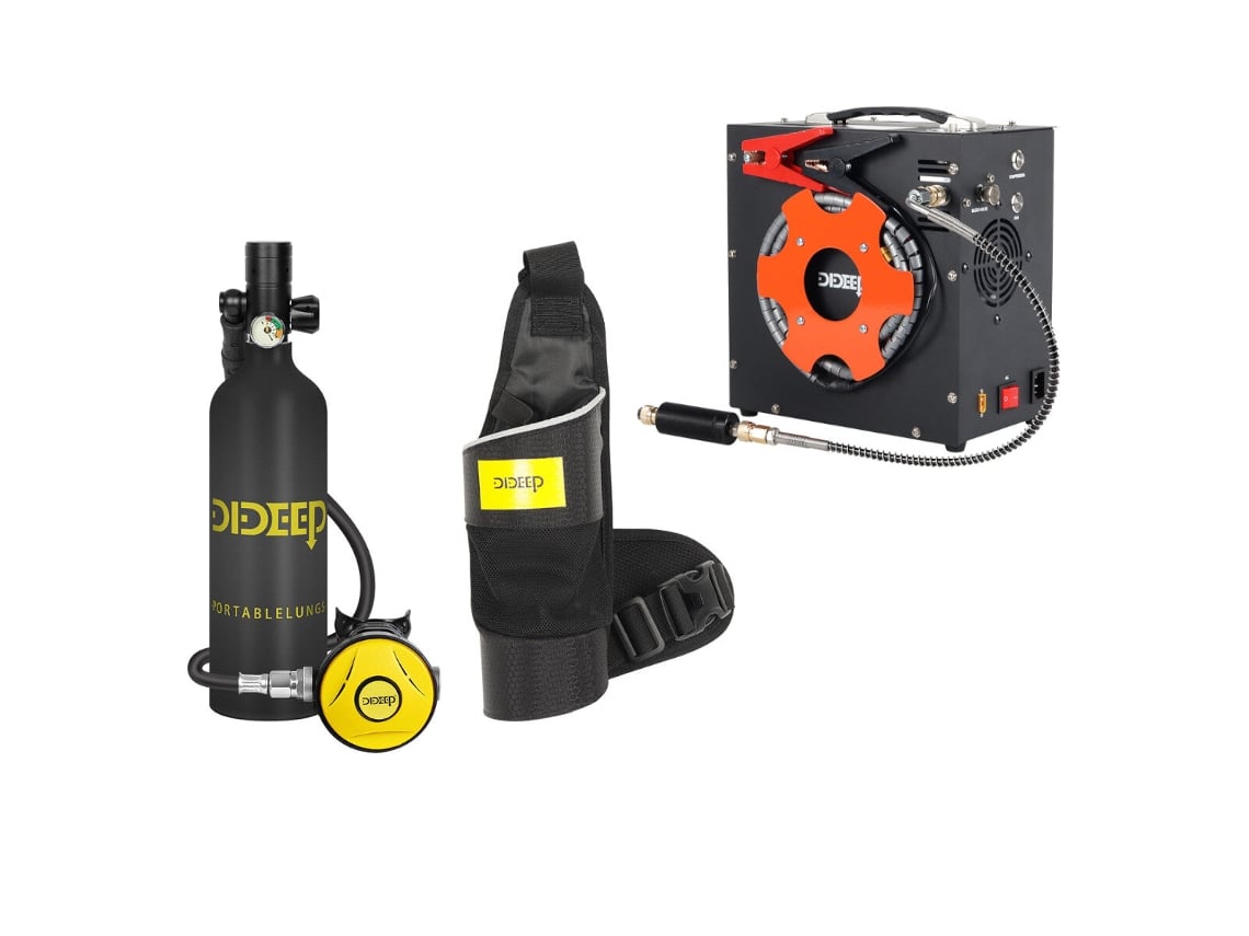 Cilindro De Oxigênio Portátil Dideep De 1 Litro Para Mergulho Autônomo Com Snorkel E Compressor De Ar Automático (opcional)