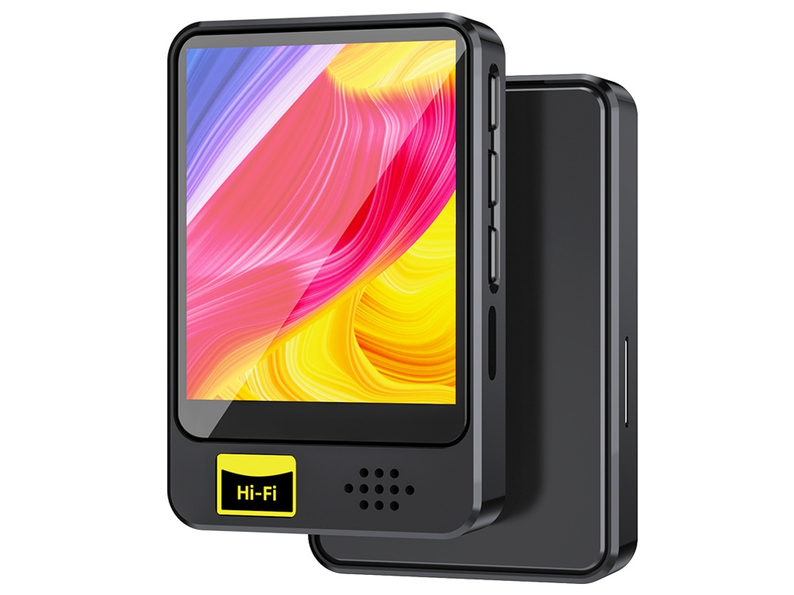 Reproductor MP3/MP4 con Bluetooth 5.2, pantalla táctil de 1,8 pulgadas y conector para auriculares de 3,5 mm.