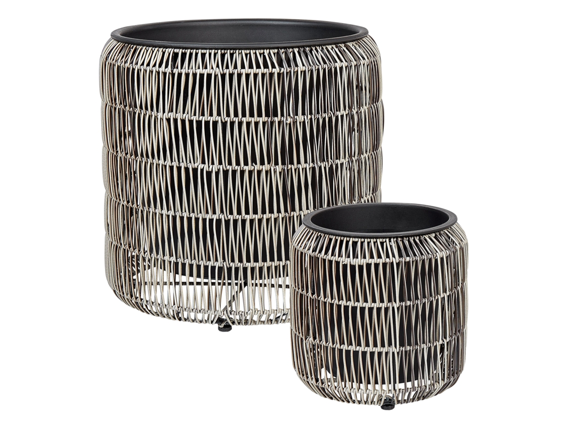 Conjunto de 2 macetas BELIANI Brodiea de Ratán sintético Marrón 45x45x46