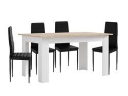 Pack Mesa de Comedor o Cocina Blanco y Cambria 4 Sillas en Polipiel/metal Negro