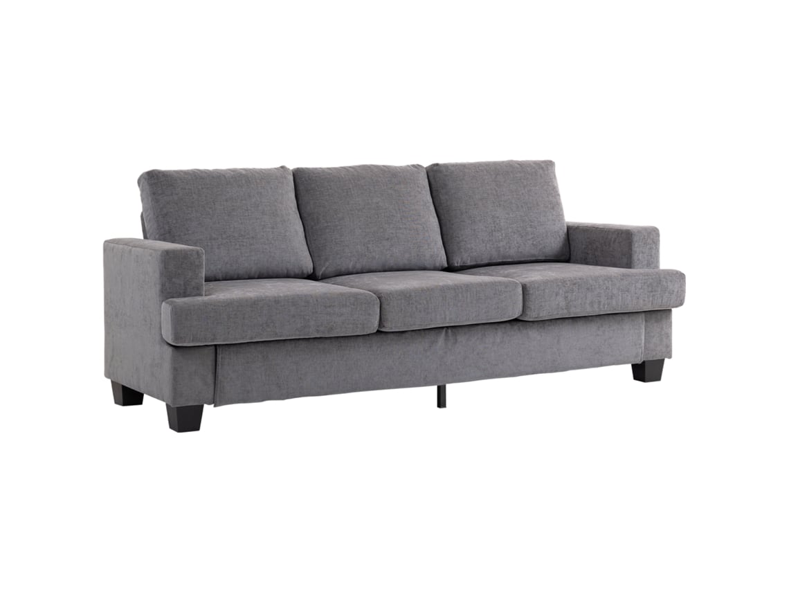 Sofá 3 Lugares Chenille Aço 213x82x90 Cm Cinza