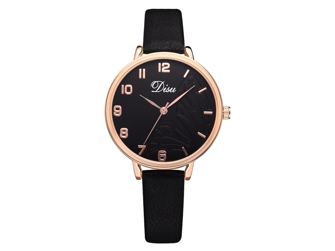 Reloj De Cuarzo Informal Para Mujer Con Correa De Piel Sintética, Estilo Sencillo, Negro.