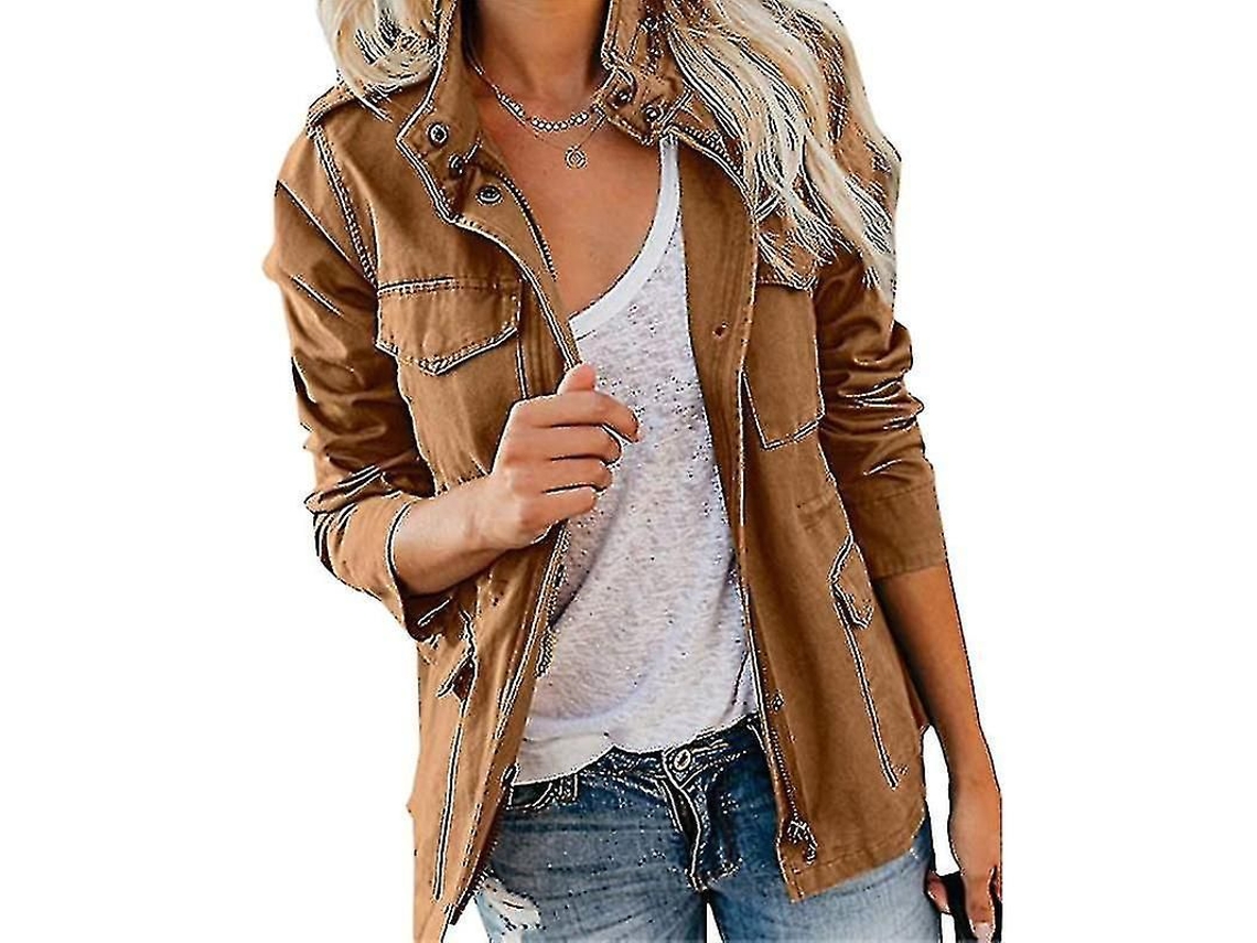 2026-chaqueta Militar De Mujer Con Botones Prensados Para Otoño Invierno Manga Larga Casual Streetwear