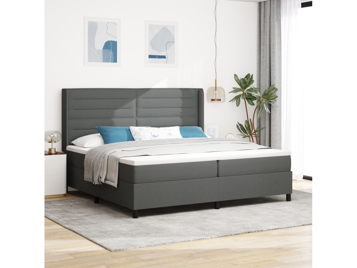 Cama Box Spring Con Colchón Tela Gris Oscuro 200x200 Cm
