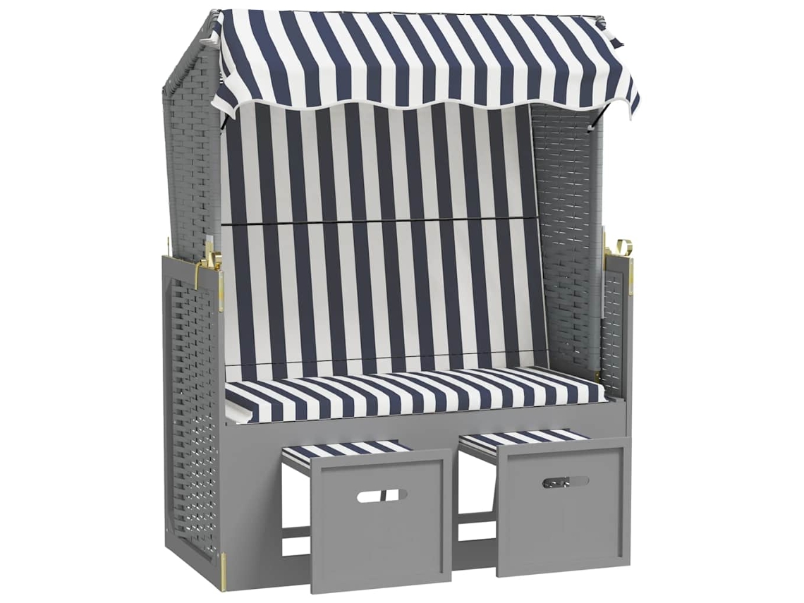 Maison Exclusive - Silla Playa Strandkorb Con Dosel Ratán Pe Y Madera Azul Blanco