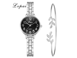 Reloj De Pulsera De Cuarzo Informal Para Mujer, Elegante, Plateado Y Negro Con Pulsera De Moda.