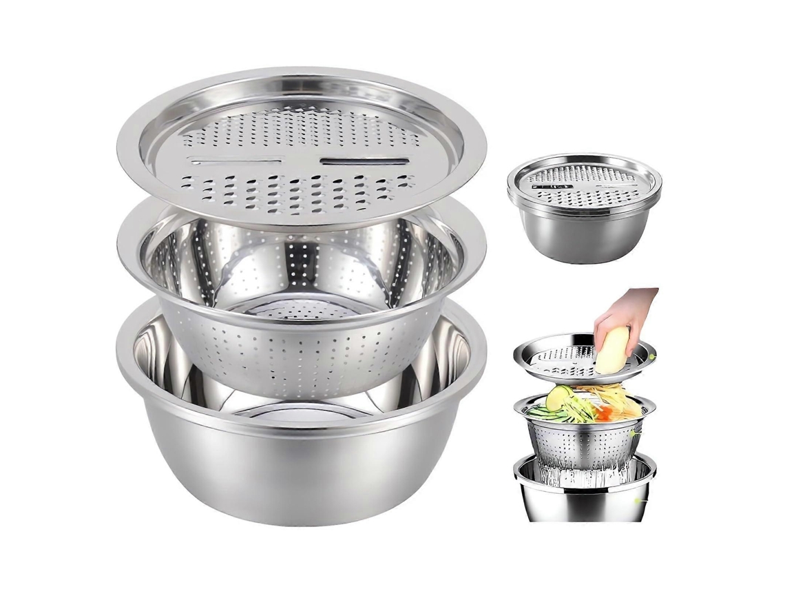 Juego de colador multifuncional de acero inoxidable, 28 cm (11,02 pulgadas), para lavar frutas, verduras, arroz y ensaladas.