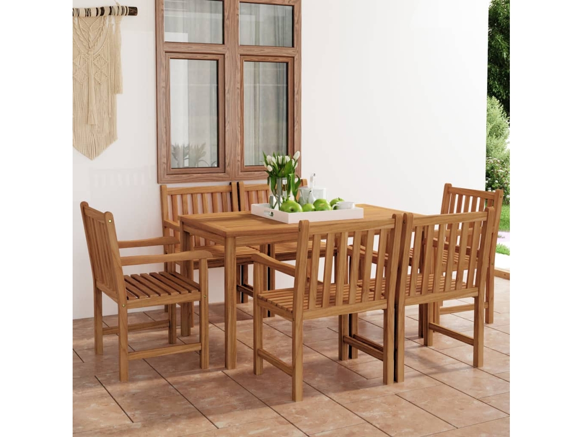 Juego de comedor de jardín de 7 piezas en madera maciza de teca DKD Home Decor