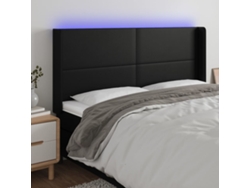 Cabecero De Cama | Panel De Cabecero Con Led Cuero Sintético Negro 163x16x118/128 Cm