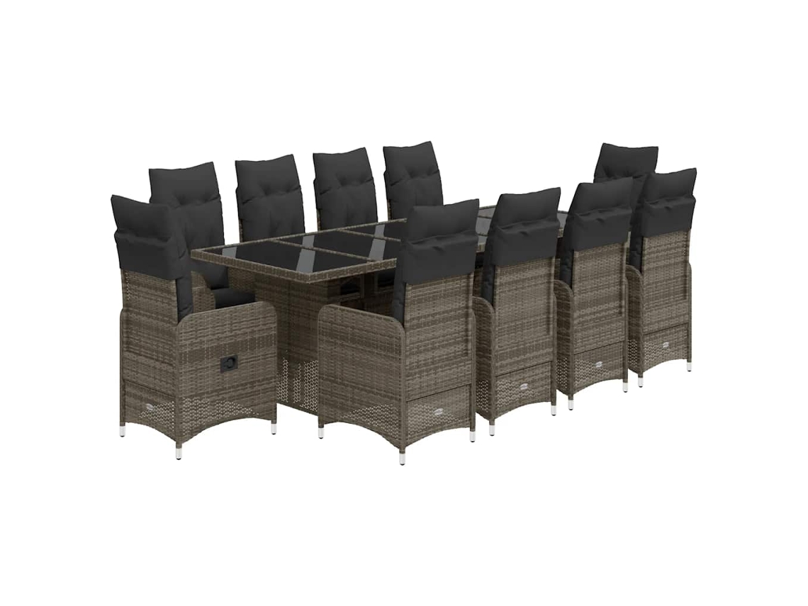 Maison Exclusive - Set De Mesa Y Sillas De Jardín 11 Pzas Y Cojines Ratán Pe Gris