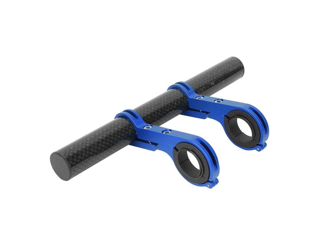 Extensión Para Manillar De Bicicleta Con Dos Abrazaderas, Soporte Para Luz Y Tabla De Códigos, Fibra De Carbono Azul.