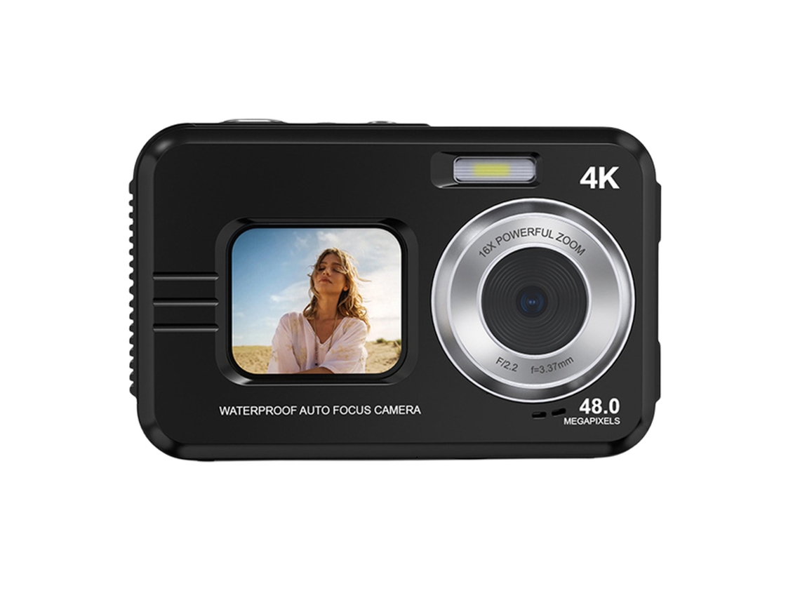 (cámara Negra) Cámara Hd Resistente Al Agua, 48 Mp, Pantalla Dual De 2,7 Pulgadas, Zoom 16x
