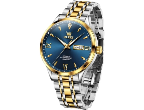 VEANXIN Reloj automático de acero inoxidable resistente al agua con calendario luminoso para hombre(esfera azul)