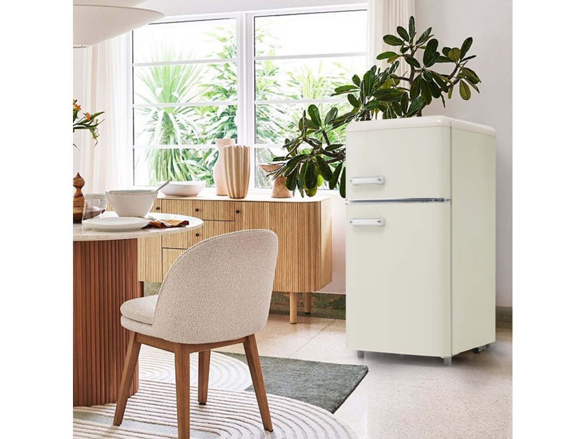 Nevera Retro De Doble Puerta 72l - Congelador 21l, Luz Led, Eficiencia Energética - Blanca