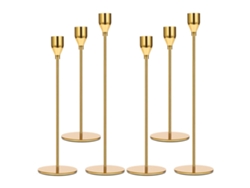 Candelabros decorativos modernos de hierro con acabado dorado, 6 unidades.