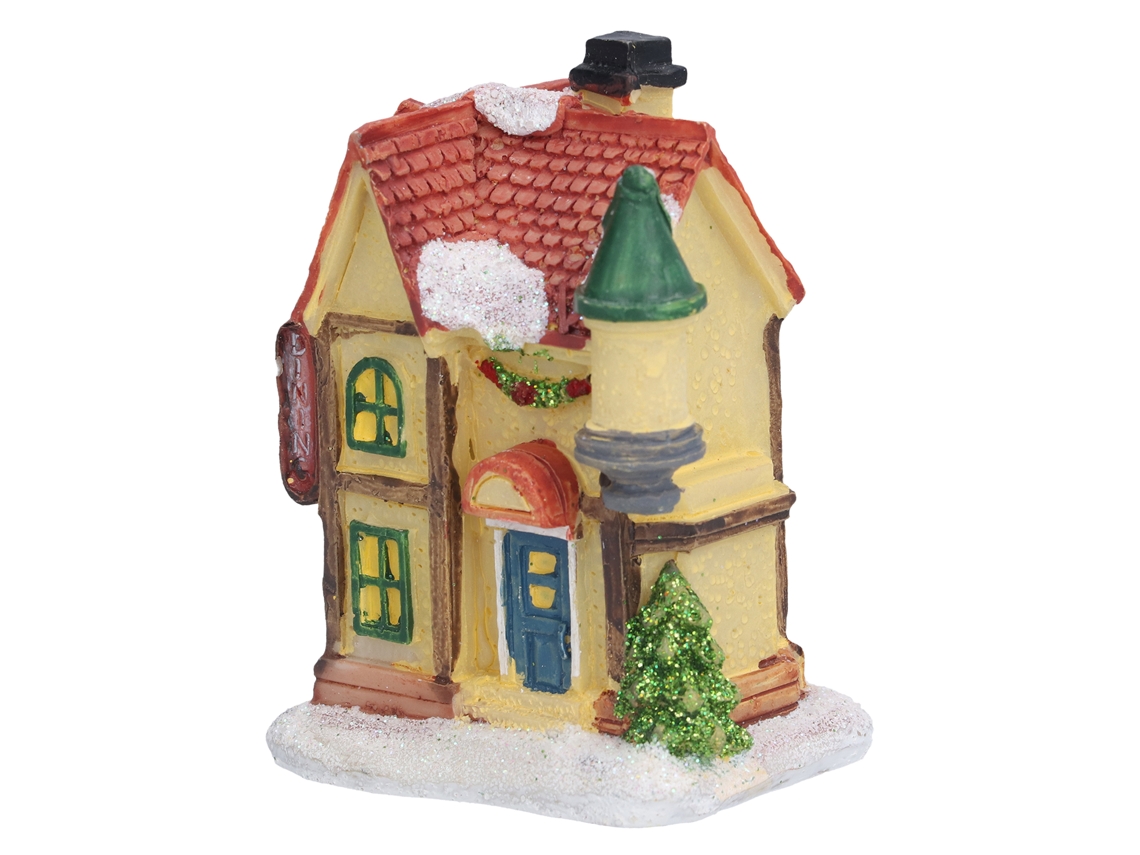 Casa Navideña De Resina Con Escena Navideña, Casas Pueblo Luz Led Cálida, Funciona Pilas.