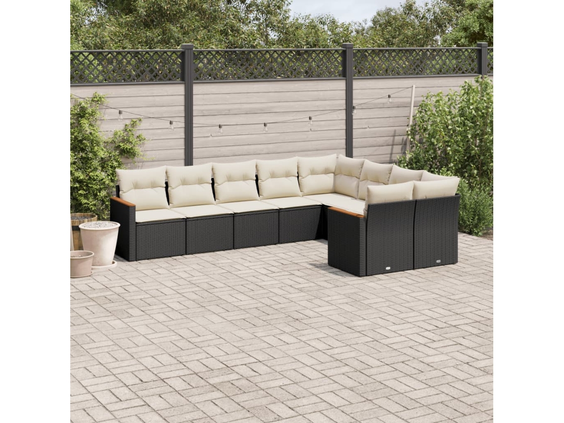 Conjunto de sofás de jardín de 9 piezas DKD Home Decor con cojines de mimbre negros