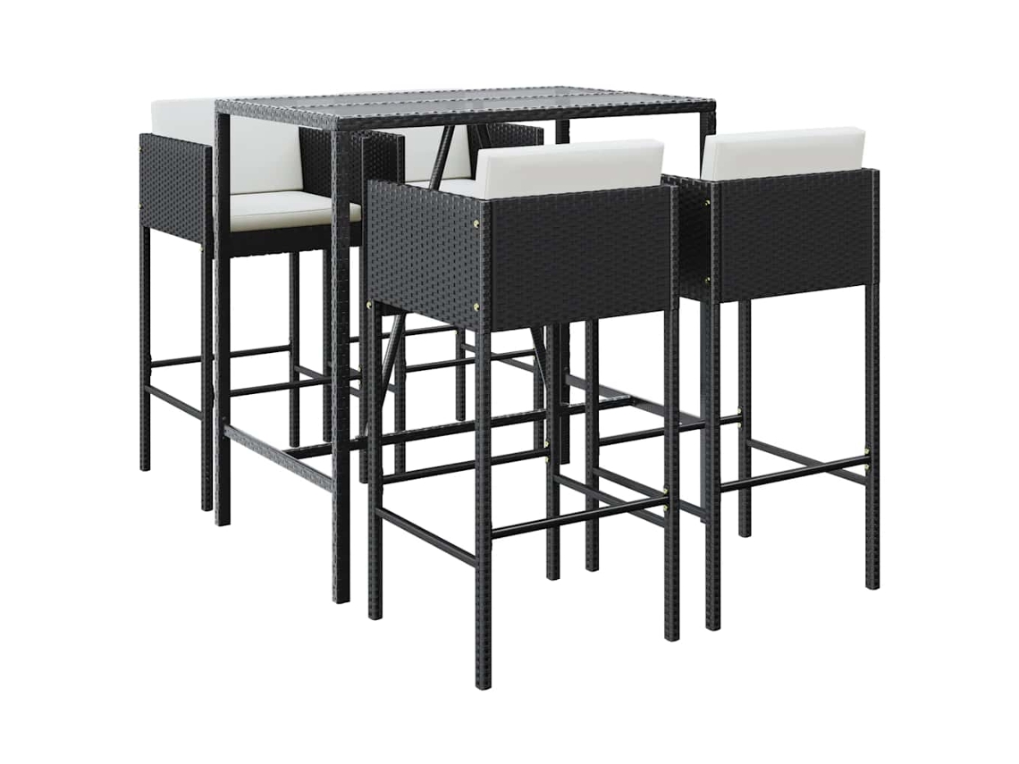 Maison Exclusive - Mesa Y Taburetes Altos Jardín 5 Pzas Y Cojines Ratán Pe Negro