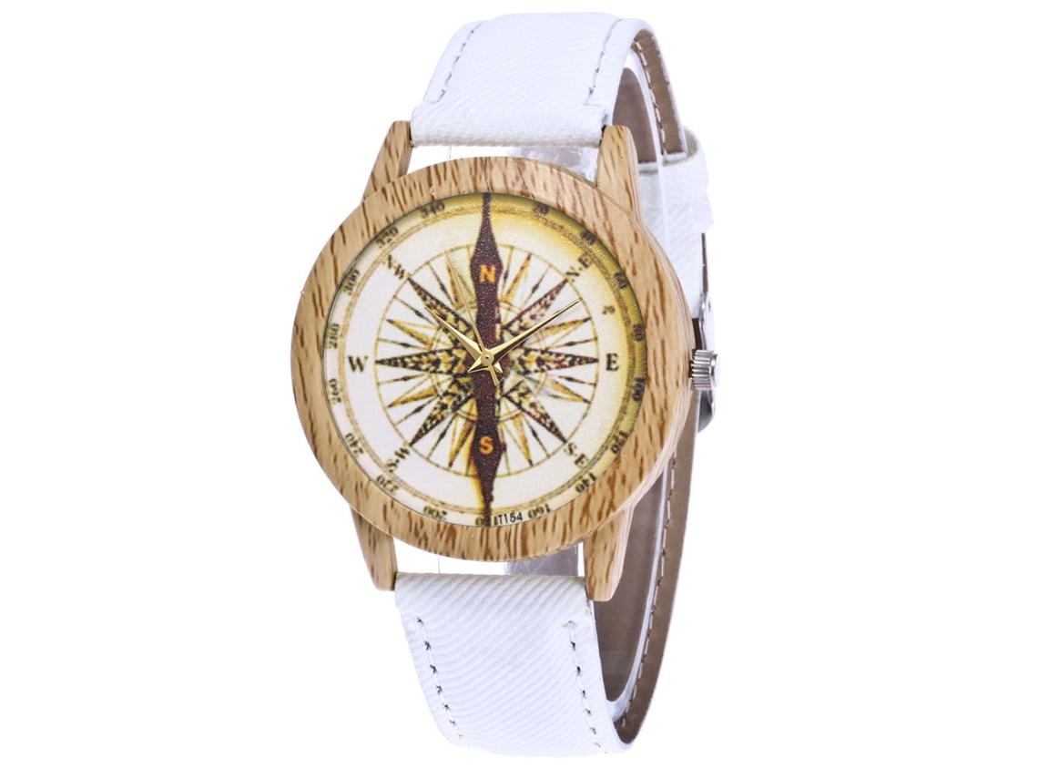 Reloj De Pulsera Unisex Zhoulianfa Con Diseño De Brújula Y Correa De Mezclilla Blanca.