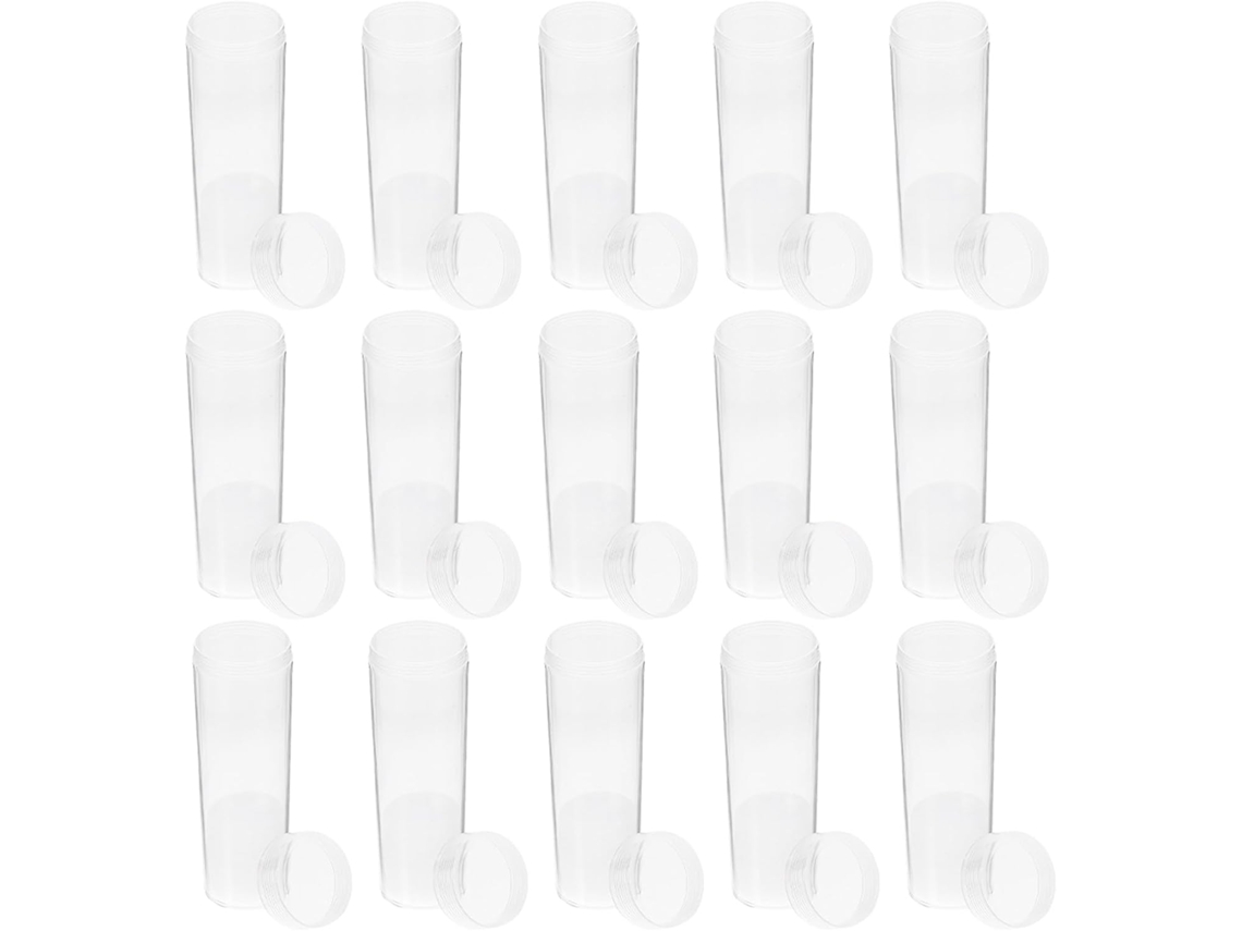 Lote De 18 Tubos Redondos De Plástico Transparente Para Guardar Monedas, 21 Mm