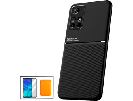 Kit Funda Magnetic Lux , Magnetic Wallet Naranja y 5D Full Cover Xiaomi Poco M4 Pro 5G PHONECARE Negro