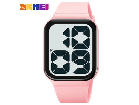 Hombres Mujeres Deportes LED Digital Impermeable PU Correa Cuadrado Electrónico Pareja Reloj-Máquina blanca rosa LUUCOZK