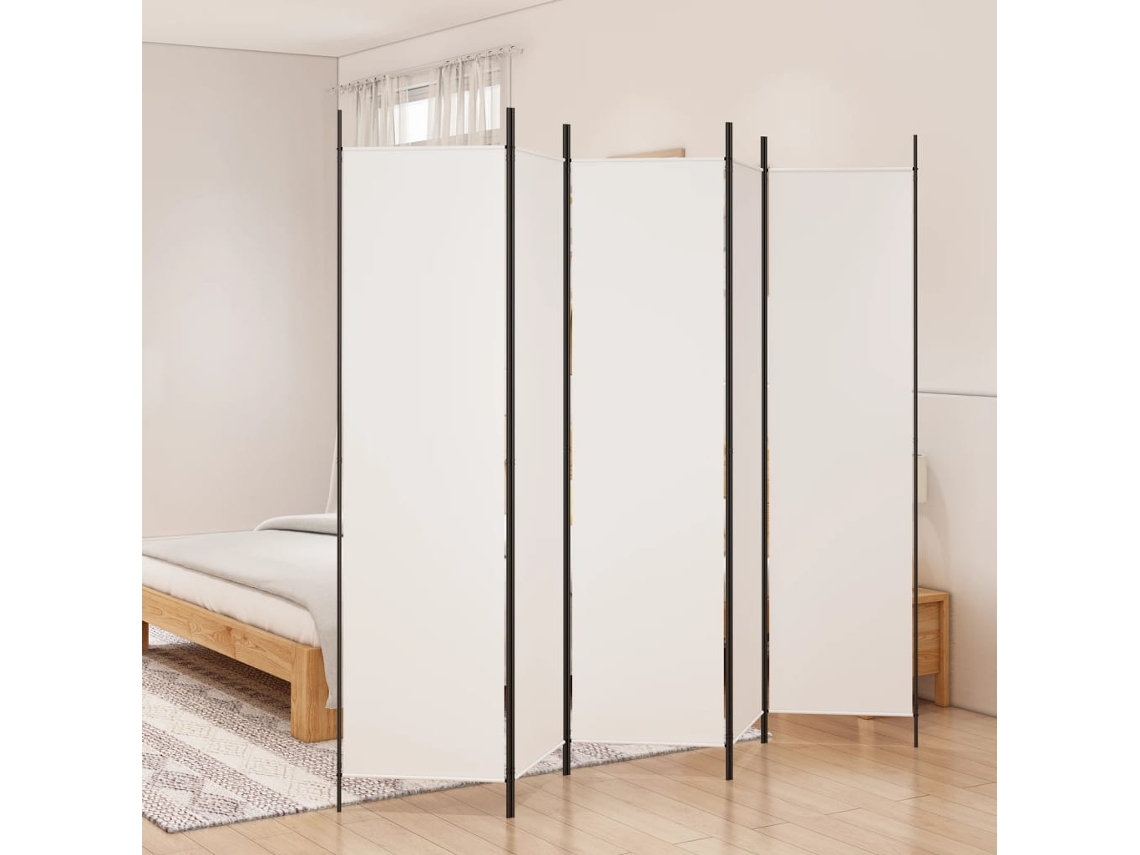 Biombo Divisor De 5 Paneles De Tela Blanco 250x200 Cm