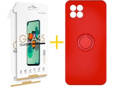 Carcasa + 2 Protectores de Pantalla para Huawei P40 Lite SKYHE Rojo