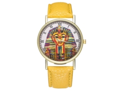 Reloj De Pulsera Unisex De Cuarzo Con Correa Pu Dial Redondo Escala Romanos (amarillo)
