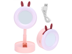 2026-espejo De Maquillaje Led Portátil De Escritorio Infantil Niña Rosa Con Luz Plegable