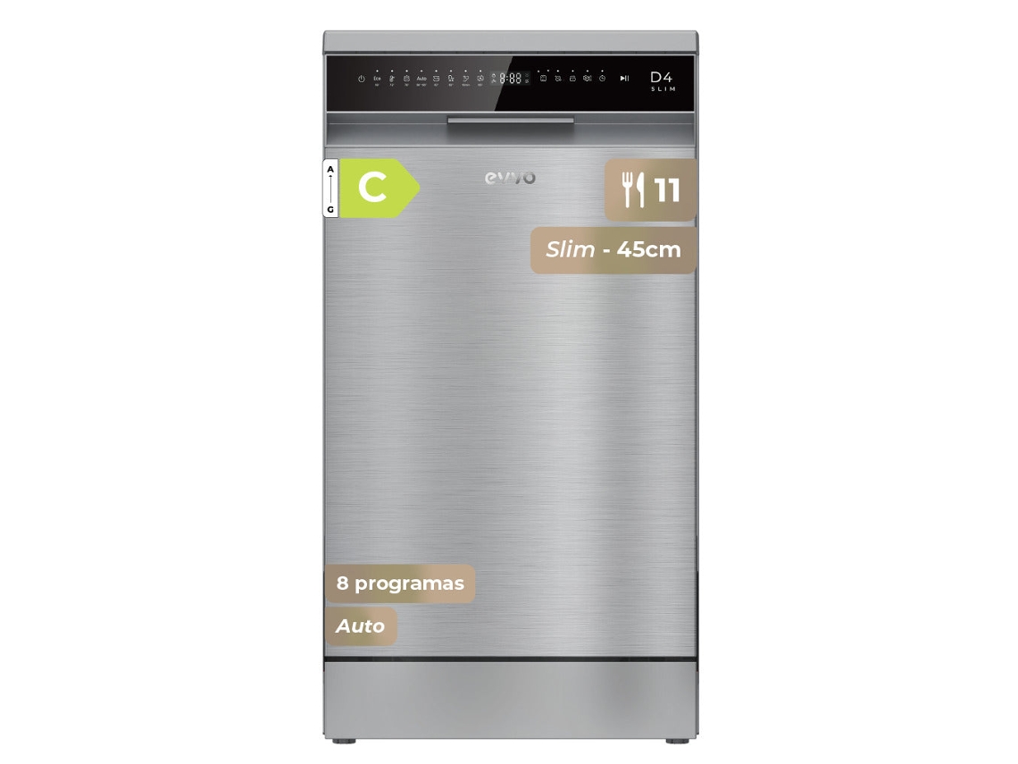 Evvo D4x Slim Lavavajillas 45cm Libre Instalación 11 Cubiertos 8 Programas Clase C