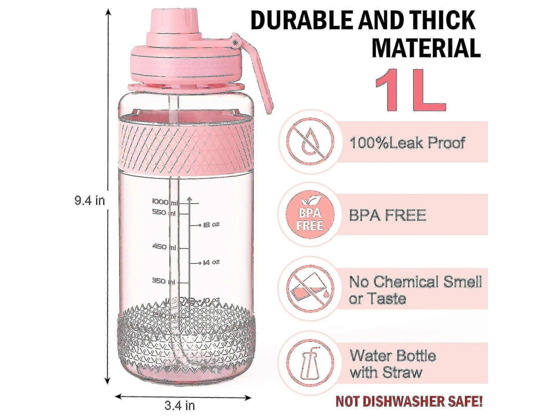 Botella Deportiva Con Pajita, 1/2 L, Con Marcador, Tapa Hermética Y Asa Antitranspirante. Rosewell