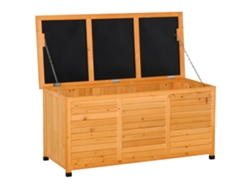 Baúl de almacenamiento exterior, madera, tapa abatible, rejilla de ventilación, 127x56x60, natural