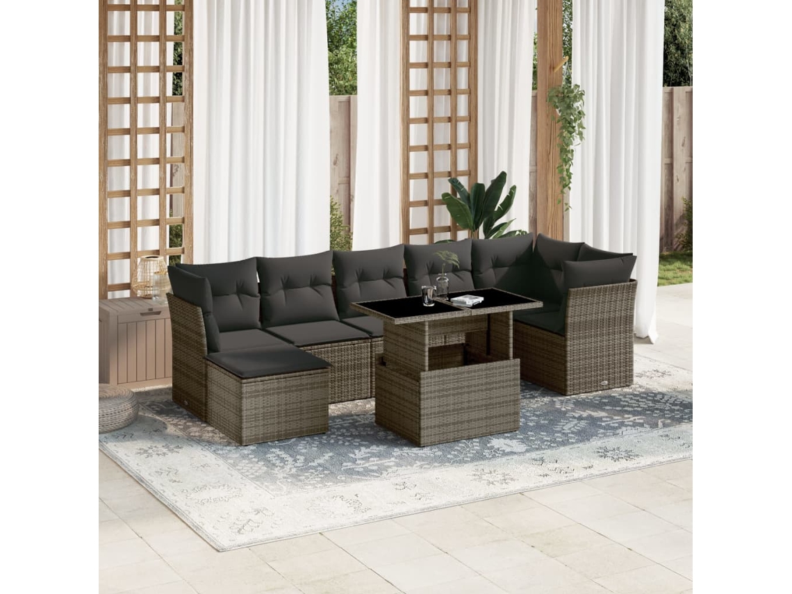 Conjunto de sofá de jardín de 8 piezas con cojines, ratán gris, DKD Home Decor