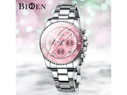 Reloj De Cuarzo Casual Para Mujer (plateado Y Rosa), Brazalete De Acero Inoxidable, Fecha, Pantalla Luminosa, Cronógrafo.